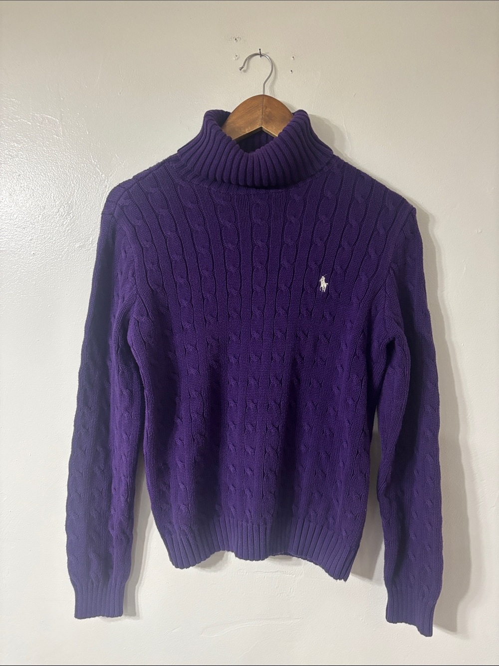 Ralph Lauren Sport Royal Purple CableKnit Turtleneck Sweater Pony Logo Size XL